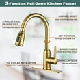 thumbnail image 2 of Wowow Pull Down Kitchen Faucet High Arc Single Handle Kitchen Sink Faucet in Gold, 2 of 5