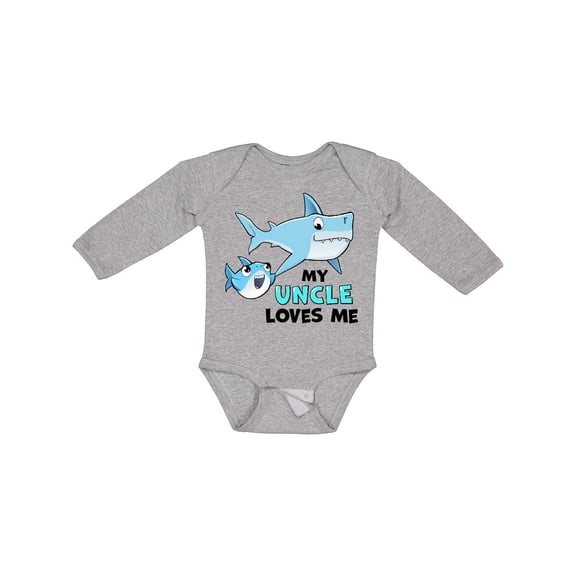Inktastic My Uncle Loves Me with Cute Sharks Boys or Girls Long Sleeve Baby Bodysuit