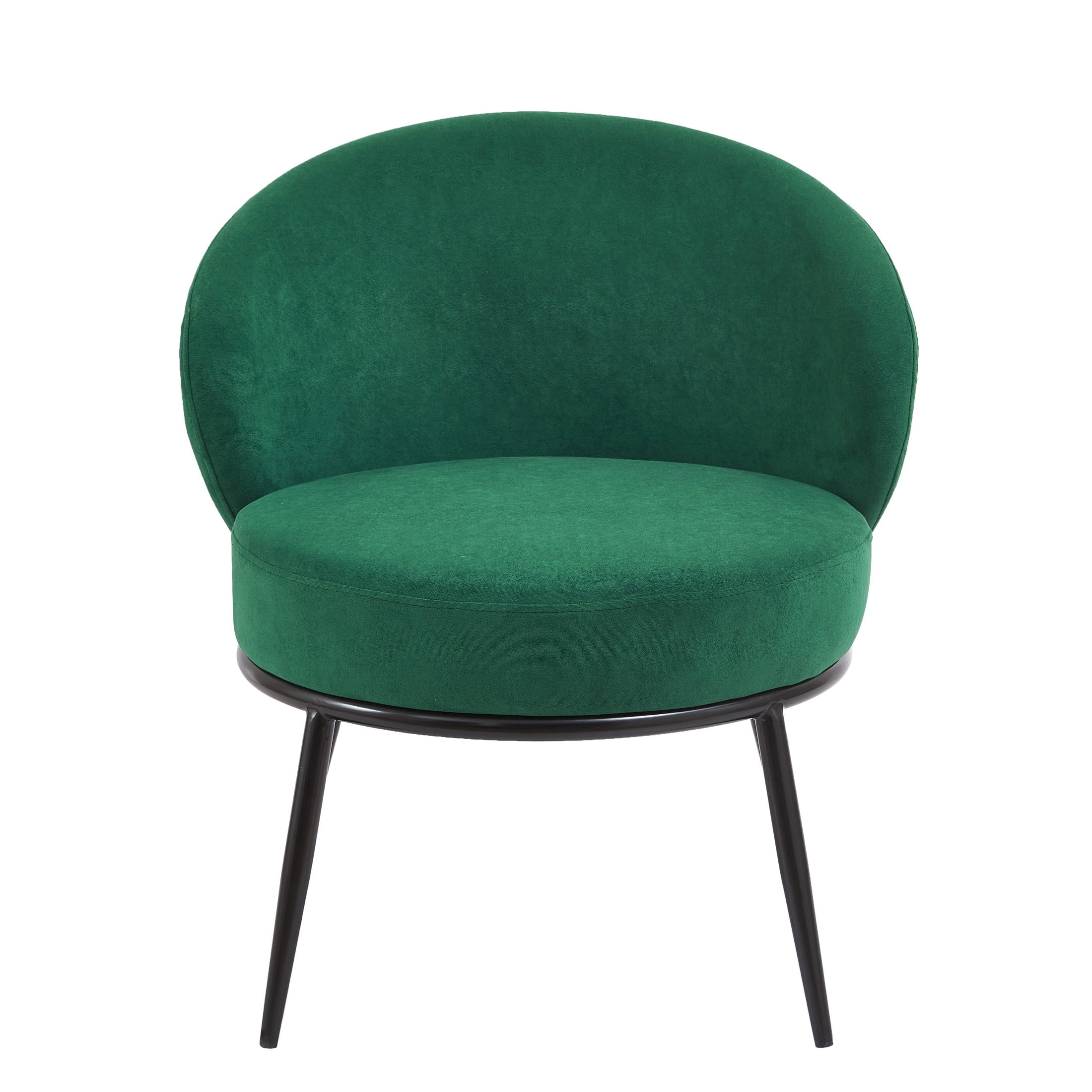 GDF Studio 27.36" Mid-Century Modern Round Accent Chair with Velvet Upholstery, Black Metal Legs, Green