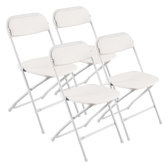 Folding Chairs 4 Pack, Plastic Stackable Chairs with Metal Frame, Portable Indoor Outdoor Seats for Events, White
