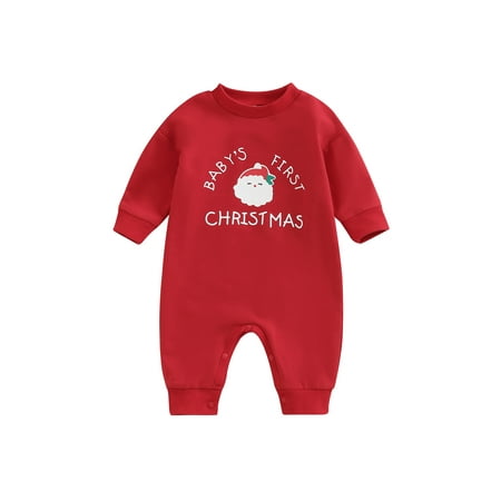 

IZhansean Newborn Baby Girls Boys Christmas Romper Santa Claus Letter Print Long Sleeve Jumpsuit Xmas Clothes Red 3-6 Months