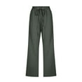 thumbnail image 5 of Petite Capris for Women with Pockets 2026 Summer Drawstring Elastic High Waist Casual Capris Straight Wide Leg Cotton Linen Pants Army Green S, 5 of 5