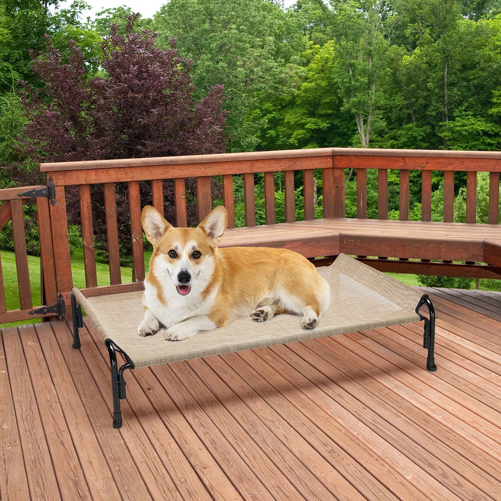 Veehoo Cooling Elevated Dog Bed, Chew Proof Dog Cot with Washable Mesh, Medium, Beige Coffee