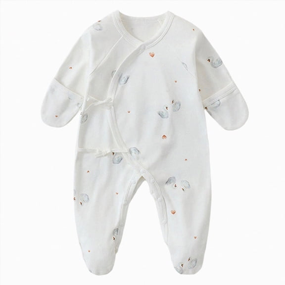 CAUYDY Newborn Boys Sleepers Baby Clothes 6 9 12 18 Months Preemie Long Sleeve Romper Fall Winter Infant Boy Cute Pajamas Toddler Jumpsuit White for Sizes 1-3 Months