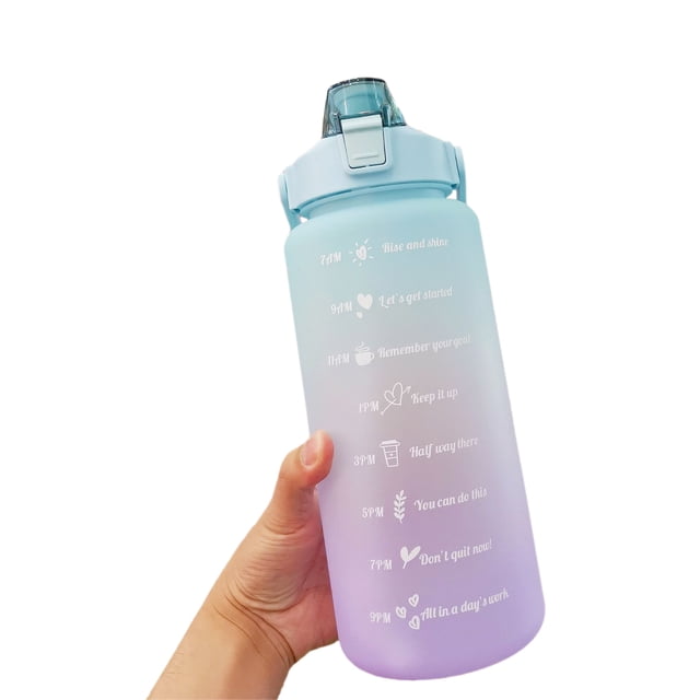 Mistaha Bouteille d'Eau 2 L avec Marqueur et Paille Grande Capacité Bouteille d'Eau avec Poignée Pichet d'Eau Réutilisable Étanche pour Randonnée Voyage Sports de Plein Air Gym Mise en Forme