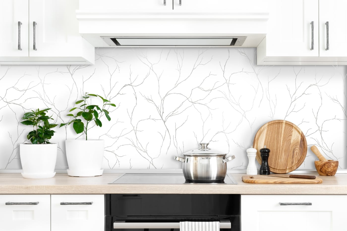 NextWall Metallic Silver Delicate Branches Peel and Stick Wallpaper