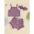 thumbnail image 2 of Biezeib Baby Girls 3 Piece Outfits Floral Print Sleeveless Camisole Tops and Elastic Ruffled Shorts Headband Set Summer Clothes, 2 of 9