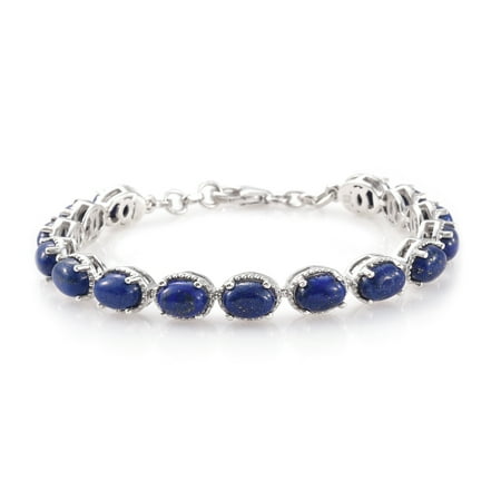 - Bracelet 925 Sterling Silver Platinum Plated Oval Lapis Lazuli Gift Jewelry for Women (6.5/8/7.25)