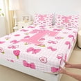 thumbnail image 4 of jejeloiu Floral Pink Monogrammed T Queen Sheet Sets For Girls,Dreamy Princess Style Bed Set,4-Piece, 4 of 6