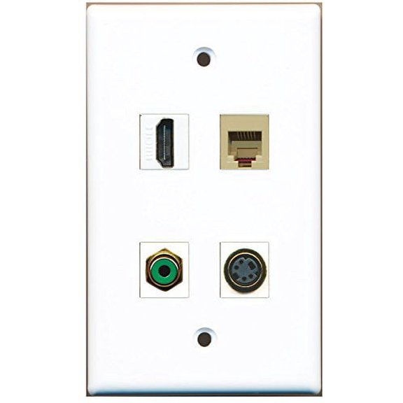 RiteAV - 1 Port HDMI 1 Port RCA Green 1 Port Phone RJ11 RJ12 Beige 1 Port S-Video Wall Plate