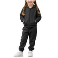 thumbnail image 2 of BRGZLK Kids Full-Zip Sweatsuit Set Boys Girls Fall Winter Trendy Solid Color Fleece Sports Hooded Tops and Athletic Jogger Pants Two-Piece Set With Pockets Dark Gray 1-2 Years, 2 of 9