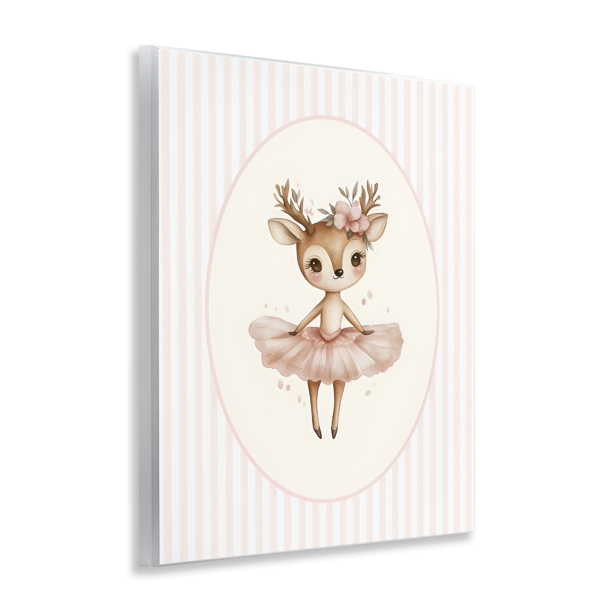 Stupell Industries Nursery Ballerina Deer Striped Wall Plaque Art, design by LSR Design Studio