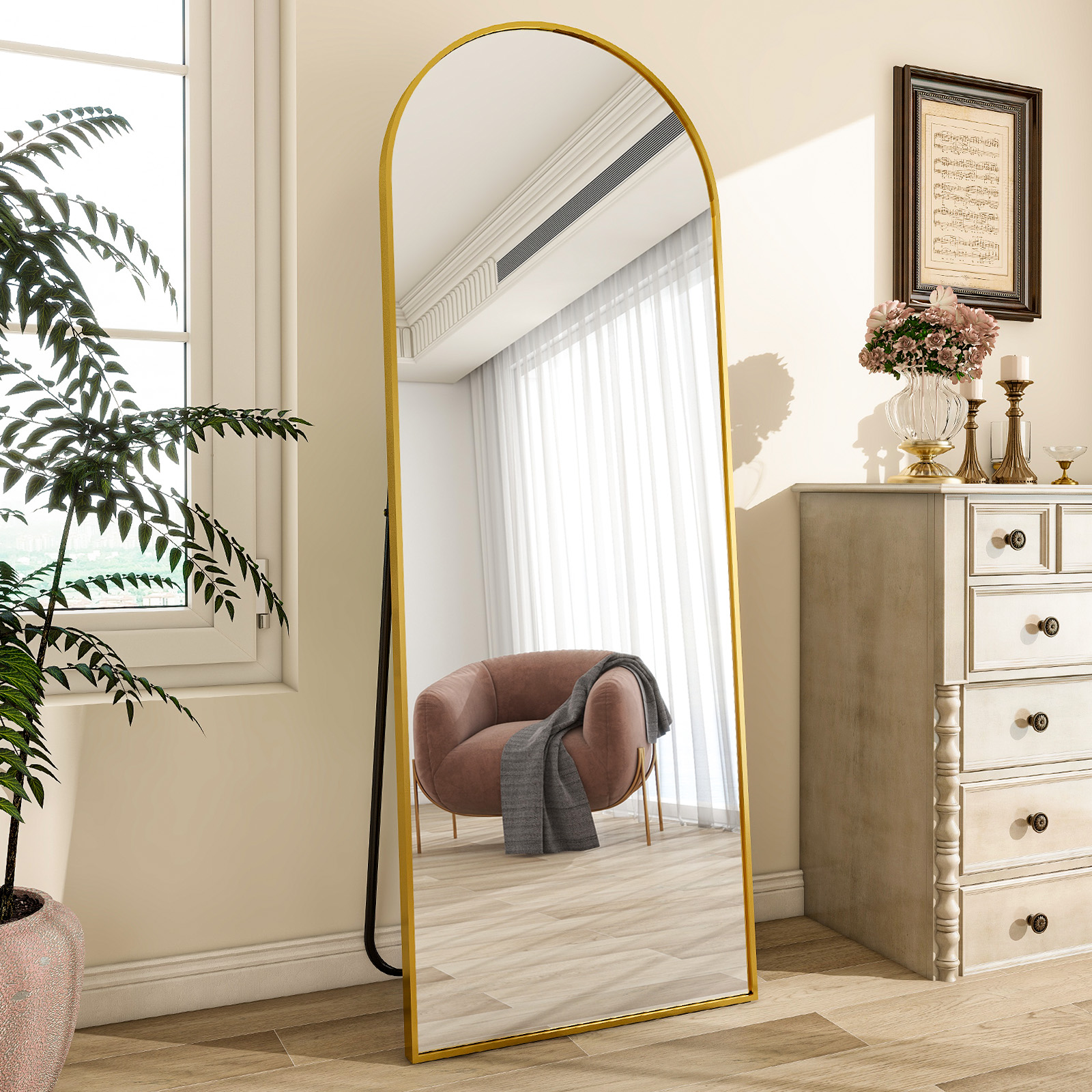 BEAUTYPEAK Arched Full Length Floor Mirror 64"x21.1" Full Body Standing Mirror,Gold - image 5 of 14