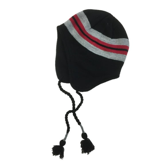 Ben Berger Boys Black & Red Stripes Fleece Lined Trapper Hat