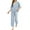 Light Blue, variant on Tnhcen Women's V - Neck Lace Trim Bowknot Pocket Short Sleeve Long Pants Pajama Set, Nylon Spandex Soft Comfortable Sleepwear Loungewear for Women Size S - XL