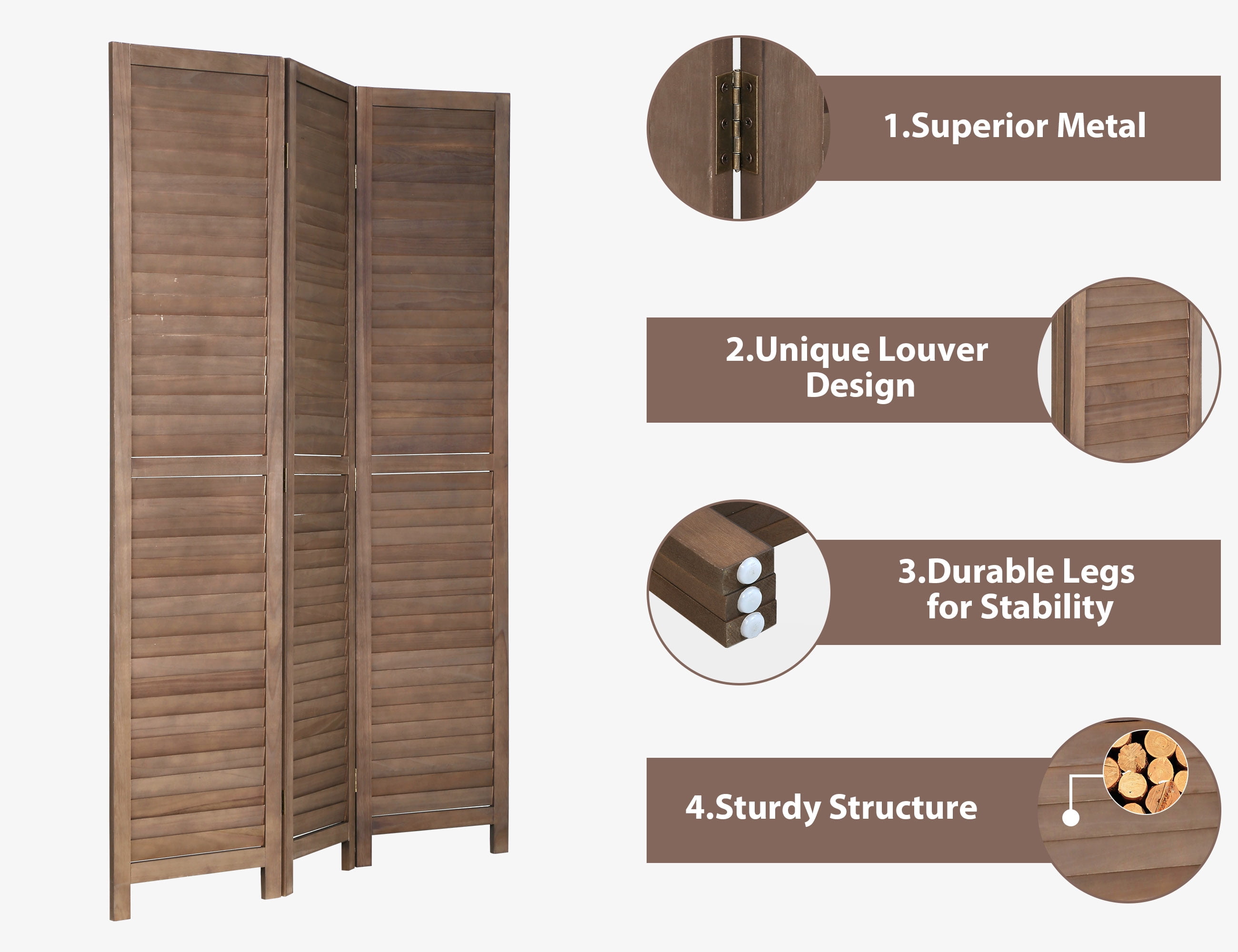 YRLLENSDAN 3 Panel Wood Room Divider 5.6 Ft Tall Privacy Wall Divider Outdoor Room Divider 66.9" x 16.9" Each Panel Folding Wood Screen for Home Office Bedroom Restaurant (Brown)