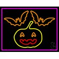 thumbnail image 1 of Pumpkin And Bats With Pink Border LED Neon Sign 15 x 19 - inches, Clear Edge Cut Acrylic Backing, with Dimmer - Bright and Premium built indoor LED Neon Sign for special occasion decor., 1 of 7
