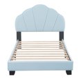 thumbnail image 5 of DreamBuck Twin Size Velvet Upholstered Platform Bed Frame with Shell-Shaped Headboard, Cute Bed Frame with Wood Slats Support, Twin Bed Frame for Girls, Boys, Teens, No Box Spring Needed, Blue, 5 of 9