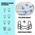 thumbnail image 2 of BaHomeck Drink Coasters Set of 4 with Holder Handpainted blue cosmos flowers on white wood panel wall Water Absorbent Ceramic Coasters Tabletop Protection,Suitable for Various Cup ,Home Decor, 2 of 4