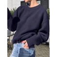 thumbnail image 5 of Womens Crew Neck Sweaters Long Sleeve Slouchy Fall Casual Loose Pullover Tops Navy Blue One size, 5 of 9