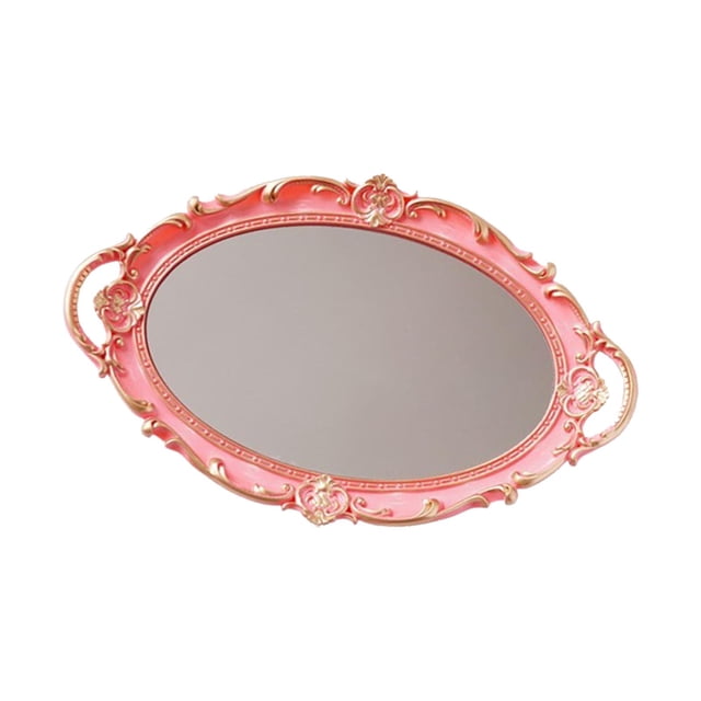 Bandeja de tocador con espejo Organizador de almacenamiento Bandeja de perfume Maquillaje Cosméticos Pantalla Bandeja de servicio para comedor Boda , Rosado Baoblaze Bandeja de espejo