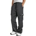 thumbnail image 4 of Mens Cargo Sweatpants - Open Bottom Fleece Baggy Plus Size Drawstring Waist with Pockets Athletic Joggers for Hiking & Workout​ Dark Gray M, 4 of 4