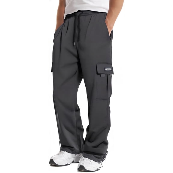 Cargo Sweatpants for Men - Men's Casual Fleece Cargo Sweatpants Loose Fit Open Bottom with Pockets Drawstring Waist Hiking Joggers Dark Gray XL