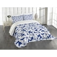 thumbnail image 3 of Ambesonne Hawaiian Quilted Bedspread Set 3 Pcs, Hibiscus Flower Petals, Queen Size, White Dark Blue, 3 of 5