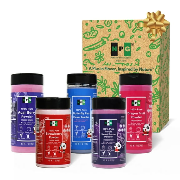 NPG Fruit Powder Gift Set – Dragon Fruit, Strawberry, Acai Berry, Purple Sweet Potato, Blue Butterflu Pea Powder – Vibrant Natural Colors for Smoothies, Baking & Drinks,  All Natural