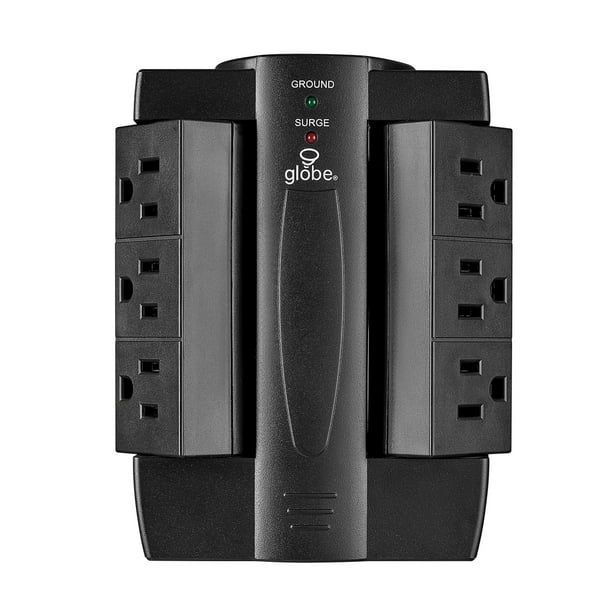 Globe Electric 6Outlet Black Grounded Swivel Surge Protector Wall Tap