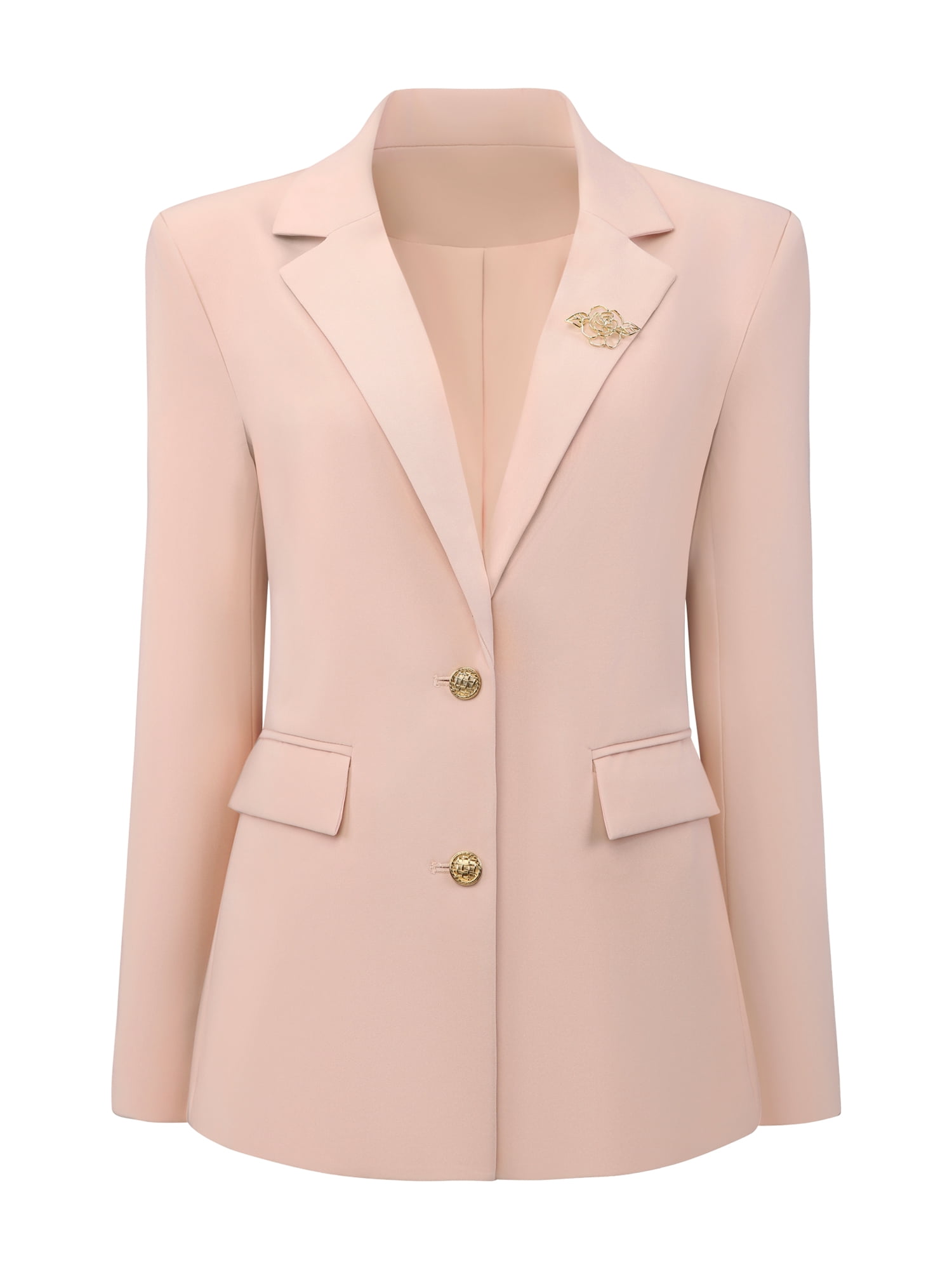 DARING DIVA Women's Elegant Business Casual Wear Blazer with Brooch XL Pink