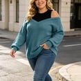 thumbnail image 3 of cocolona Plus Size Sweaters for Women Trendy Off Shoulder Patchwork Long Sleeve Knit Fall Tops, 3 of 6