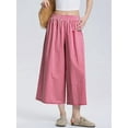 thumbnail image 2 of Womens Wide Leg Pants Cotton Gingham Plaid Culottes Summer Elastic Waist Palazzo Trousers Bottoms with Pockets Red L, 2 of 6