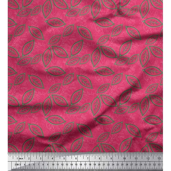 Soimoi Pink Japan Crepe Satin Fabric Insect & Artistic Print Sewing Fabric BTY 42 Inch Wide