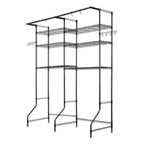 Over Washer Dryer Shelf, 6 Tier Laundry Storage Rack - Adjustable Metal Shelves & Hanger Rod, Space Saver Organizer for Laundry Room, Black