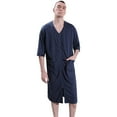 thumbnail image 2 of Men Zipper Robe 3/4 Sleeve Loungewear Lightweight Housecoat Short Nightshirts with Pockets, 2 of 7