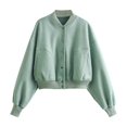 thumbnail image 2 of Women Cropped Jacket Wool Blend Varsity Short Pea Coats Long Sleeve Button Down Winter Casual Outerwear Light Green L, 2 of 6