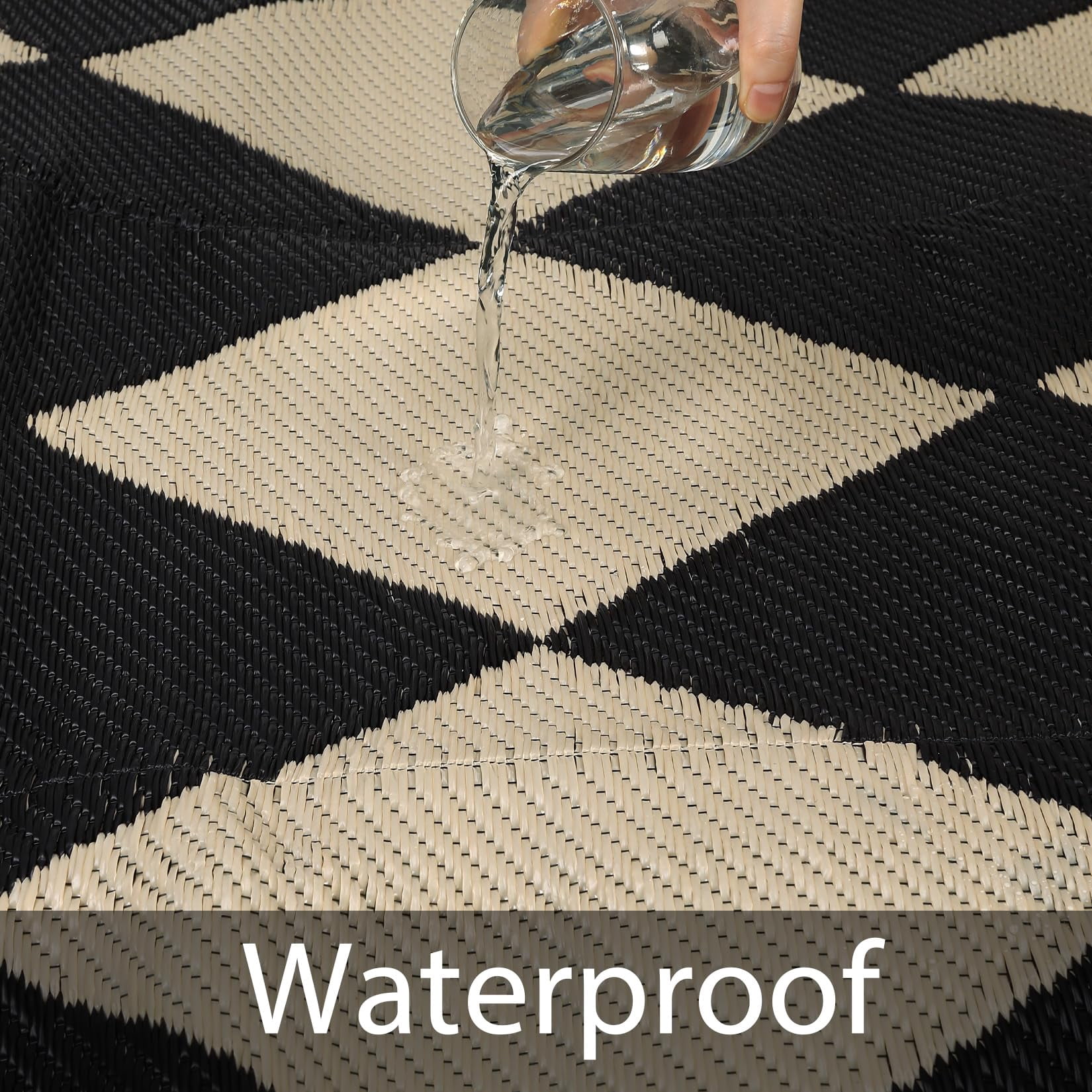 Volkmi Reversible Outdoor Rug – Waterproof Plastic Straw Patio Carpet, Modern Diamond Design, Easy Clean, Collapsible & Portable with Carry Bag – Perfect for Camping,Beach – 9*12ft