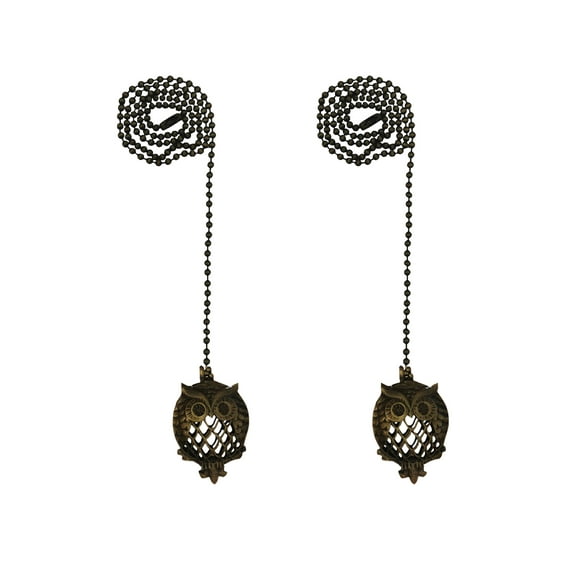 Royal Designs 24 Inch Adjustable Ceiling Fan Pull Chain Extension with All Seeing Owl Ornament, Antique Brass, Set of 2