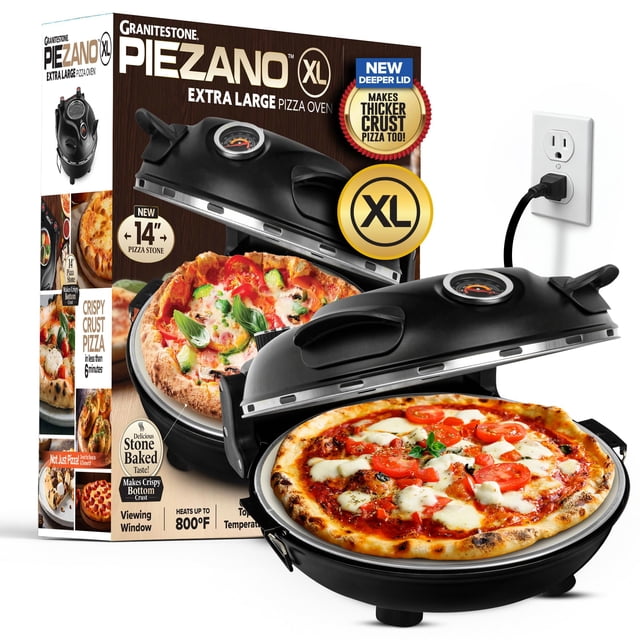 Horno para Pizza PIEZANO XL con Corteza Crujiente de Piedra de Granito, Horno Eléctrico para Pizza de 14 Pulgadas, Máquina para Encimera de Interior con Calor de Piedra de Cerámica de hasta 800 F para