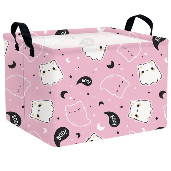 ASKETAM Cute Halloween Basket for Kids Trick or Treat Party Decor Storage Bin (Pink Ghost Cat)