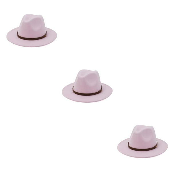 Sonducket Sombrero con hebilla de cinturón Vestido de moda de otoño Gorros de ala ancha Cálido Lana Mujeres Vaquero Niños Iglesia Fiesta Rosa Type1 NO1