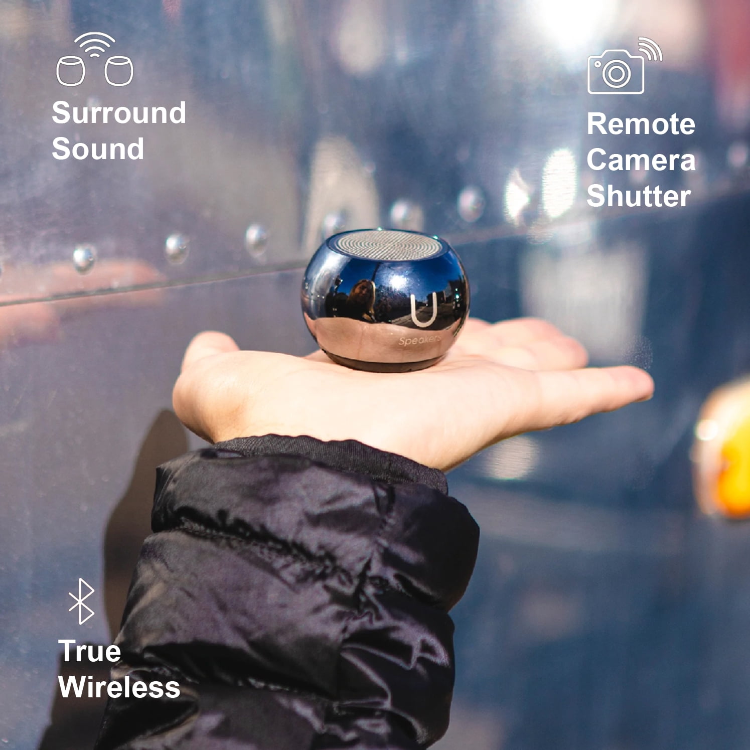 Fashionit U Speakers Mini Mirror Portable Wireless Bluetooth Speaker with Magnetic Base, Mic & Selfie Remote Control – Ideal for Active Lifestyle, Travel, Home, & Office – Mirror Hematite