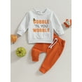 thumbnail image 3 of Elippeo Toddler Boys Thanksgiving Pants Sets 6M 12M 18M 24M 3Y Long Sleeve Letter Print Sweatshirt Tops and Drawstring Pants Sets, 3 of 9