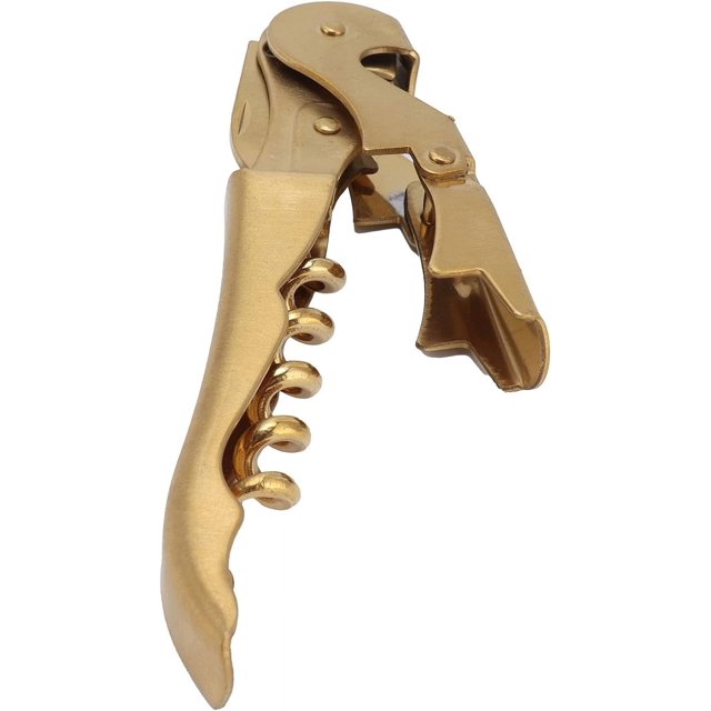Sacacorchos de doble bisagra, abrelatas de acero inoxidable con forma de caballito de mar, fácil extracción del corcho, regalo ideal (dorado)