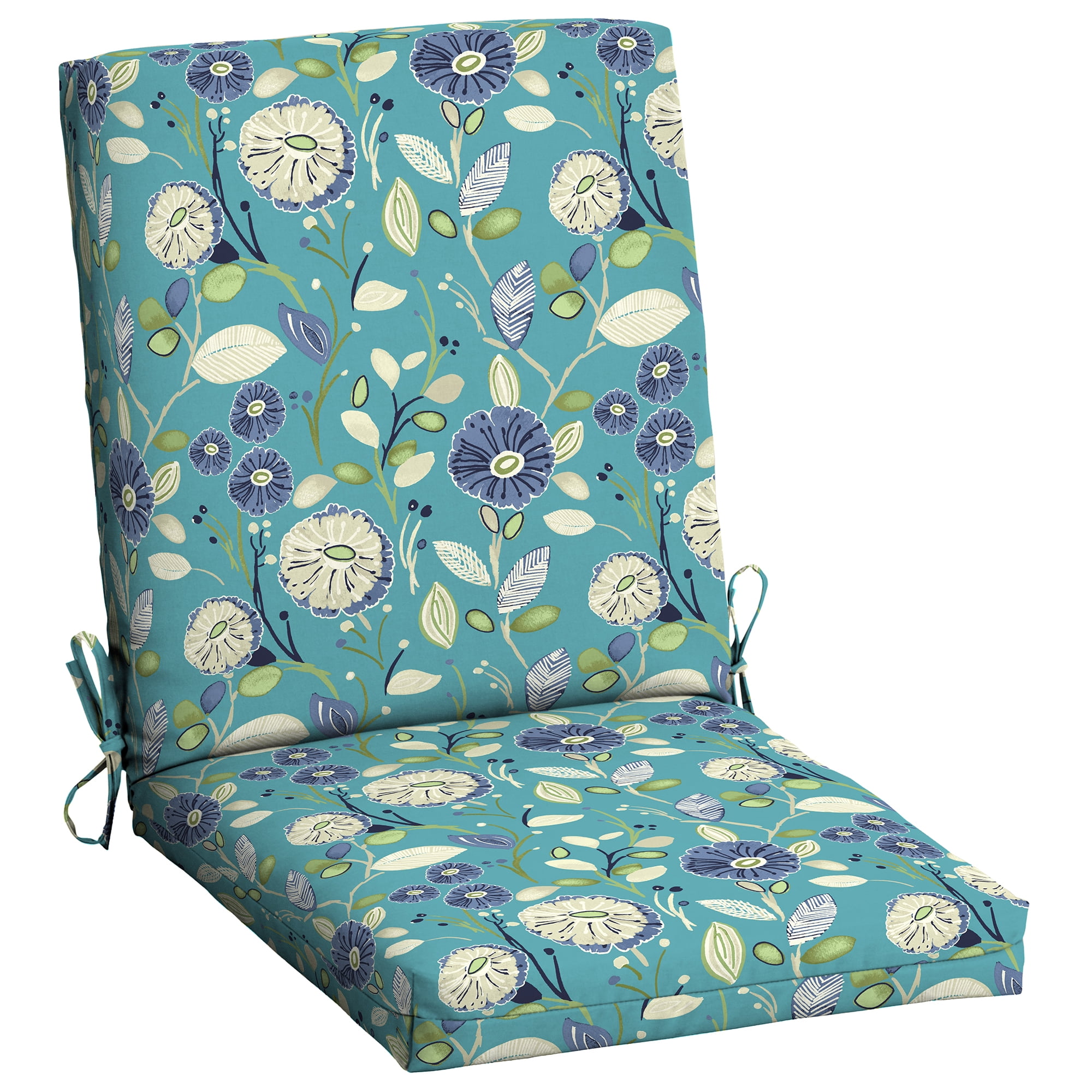 Mainstays Blue Floral 1 Piece Outdoor Dining Chair Cushion - Walmart