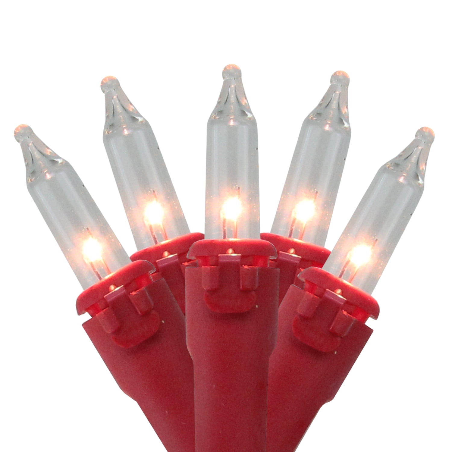 50ct Clear Mini Christmas Lights 17ft, Red Wire