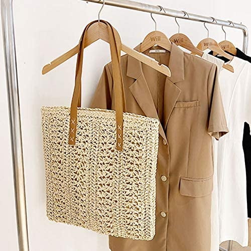 LinYooLi Women Straw Crochet Tote Bohemian Summer Beach Bag Large Handmade Shoulder Bag
