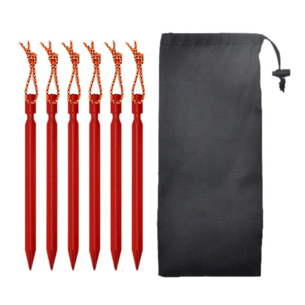 Paquete de 6 estacas de metal para carpas de 7 pulgadas, resistentes, para playa, para toldos rojo