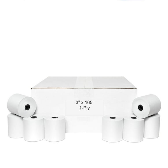 3" X 165' Bond Cash Register POS Paper Roll Tape 50 Rolls for M119, M265, Rp265 Series, Rp267, Tm051, Tm267, Tm267ii, Tm270, Tm300, Erc30, Erc34 (Single Solid Core)